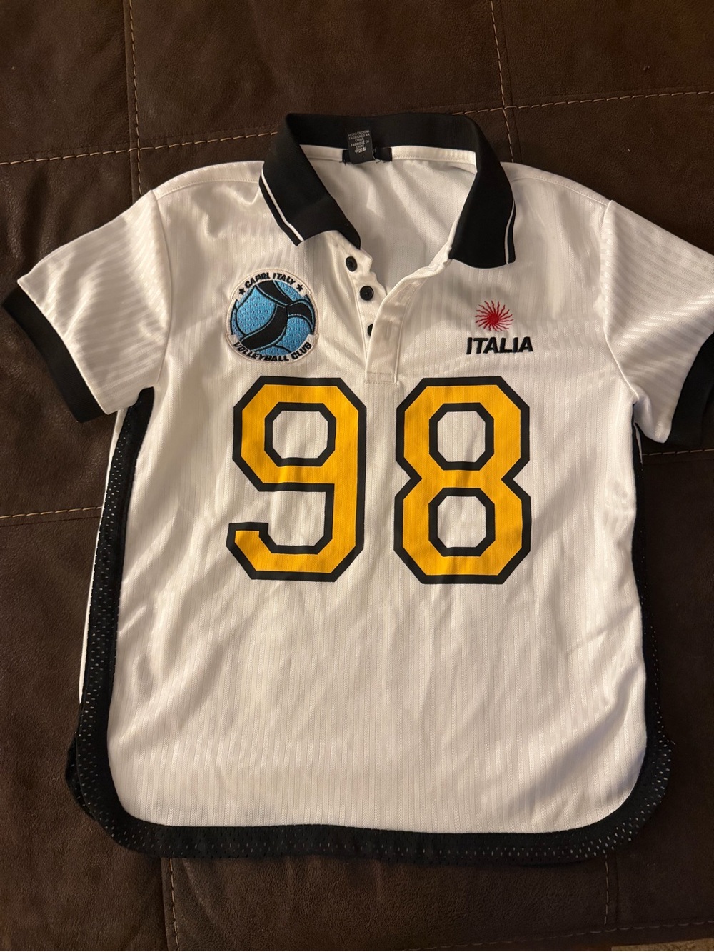 KIDS Italia White Polo Shirt with Yellow 98 Graphic